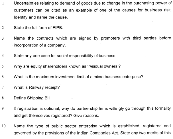 CBSE Class 11 Business Studies Question Paper Set B